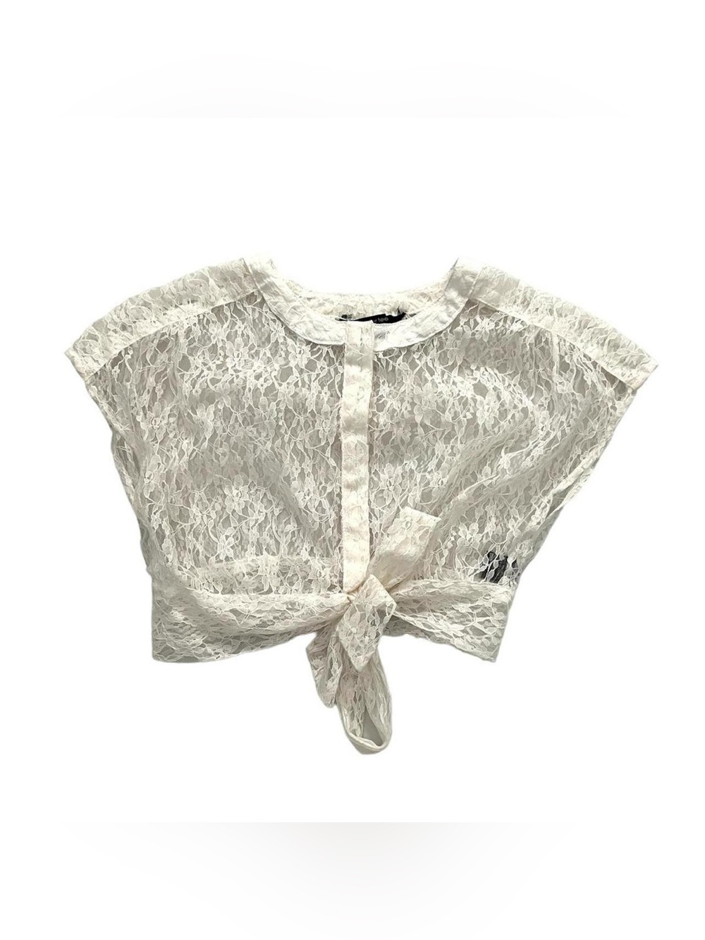 Y2K Paper Tee Cropped White Lace Tie-Front Button Up Coquette Top Size M